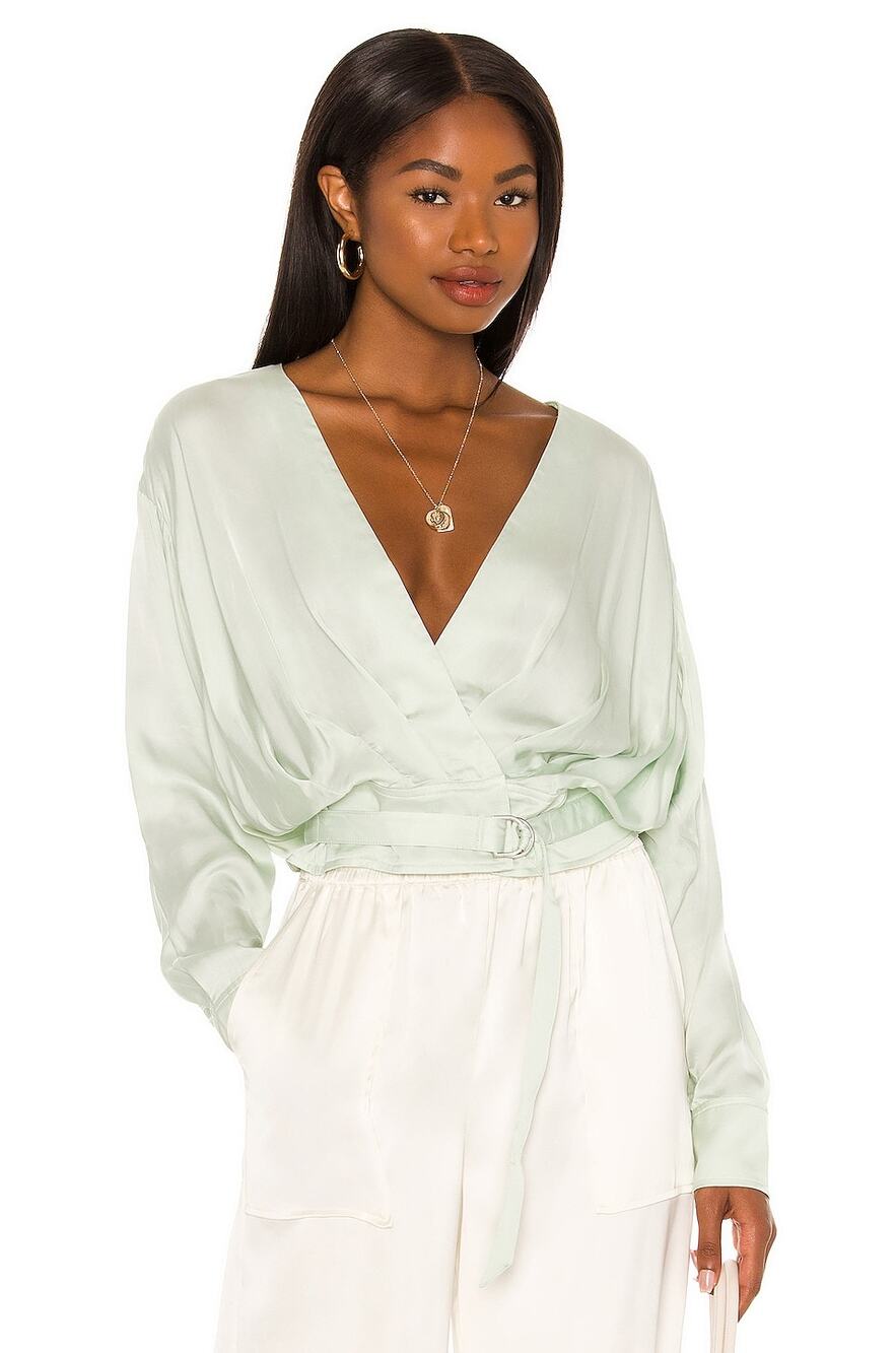 Song of Style Bonnie Long Sleeve Wrap Top Belted Shimmery Party Cocktail Prom S